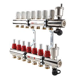 Коллекторный блок с регул. клап. и расх., 1"х7 вых. Евроконус 3/4"